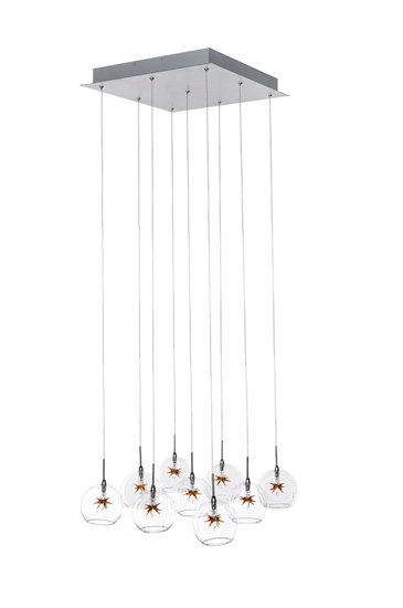 Picture of 20W Starburst 9-Light Pendant SNPC Clear/Amber Glass 12V G4 Xenon (OA HT 18"-125")