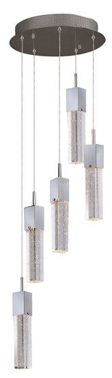 Foto para 7.5W Fizz III 5-Light LED Pendant PC Etched/Bubble Glass (OA HT 135")