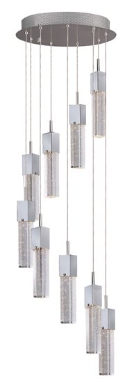 Foto para 7.5W Fizz III 9-Light LED Pendant PC Etched/Bubble Glass (OA HT 135")