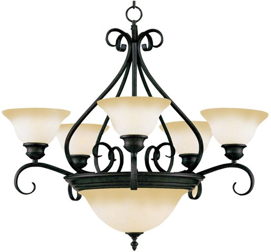 Foto para 100+60W Pacific 7-Light Chandelier KB Wilshire Glass MB Incandescent 72" Chain