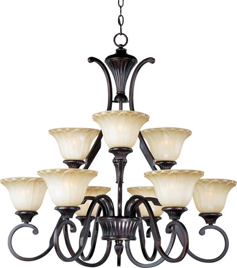 Foto para 100W Allentown 9-Light Chandelier OI Wilshire Glass MB Incandescent 72" Chain