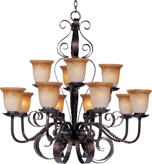 Foto para 100W Aspen 12-Light Chandelier OI Vintage Amber Glass MB Incandescent 72" Chain