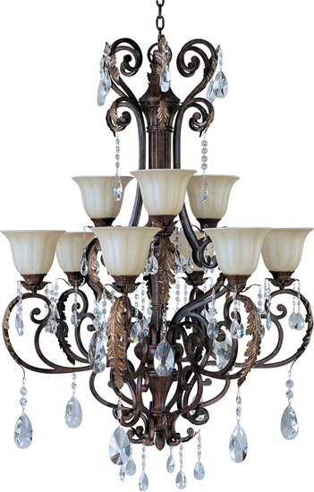 Foto para 100W Augusta 9-Light Chandelier AF Cafe Glass MB Incandescent 72" Chain