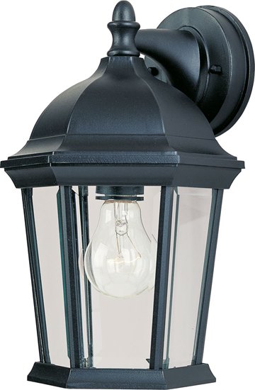 Foto para 100W Builder Cast 1-Light Outdoor Wall Lantern BK Clear Glass MB Incandescent 8"x12" 6-Min