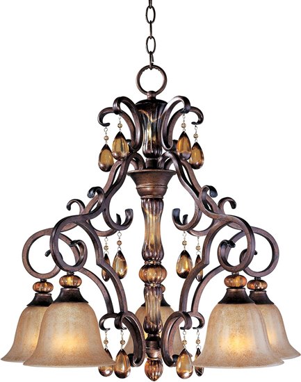 Foto para 100W Dresden 5-Light Chandelier FL Ember Glass MB Incandescent 36" Chain