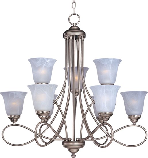 Picture of 100W Nova 9-Light Chandelier SN Marble Glass MB Incandescent 72" Chain