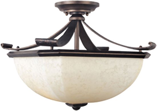 Picture of 100W Oak Harbor 2-Light Semi-Flush Mount RB Frost Lichen Glass MB Incandescent 