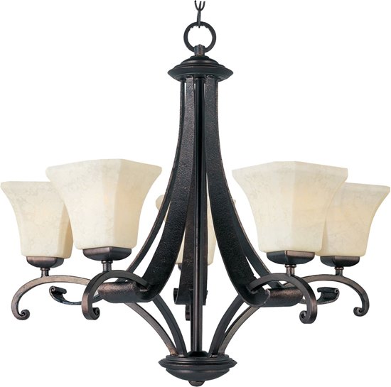 Foto para 100W Oak Harbor 5-Light Chandelier RB Frost Lichen Glass MB Incandescent 36" Chain