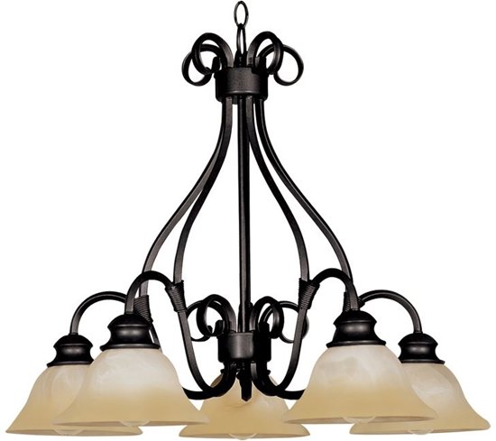 Picture of 100W Pacific 5-Light Chandelier KB Wilshire Glass MB Incandescent 26"x21.5" 36" Chain