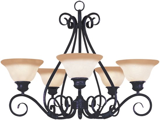 Foto para 100W Pacific 5-Light Chandelier KB Wilshire Glass MB Incandescent 29"x21" 36" Chain