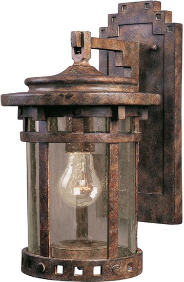 Foto para 100W Santa Barbara Cast 1-Light Outdoor Wall Lantern SE Seedy Glass MB Incandescent 5.5"x10.25" 