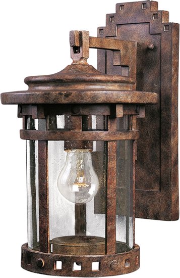 Foto para 100W Santa Barbara Cast 1-Light Outdoor Wall Lantern SE Seedy Glass MB Incandescent 7"x13" 