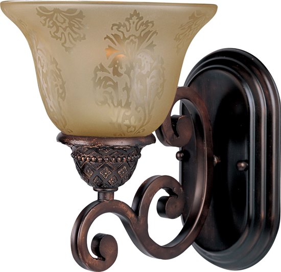 Picture of 100W Symphony 1-Light Wall Sconce OI Screen Amber Glass MB Incandescent 7"x9.5" 