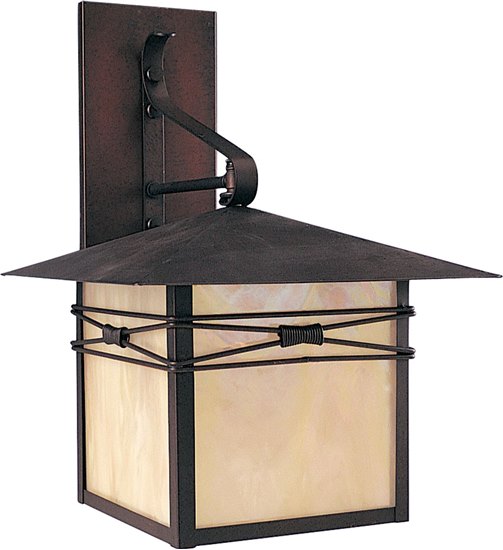 Picture of 100W Taliesin 1-Light Outdoor Wall Lantern BU Iridescent Glass MB Incandescent 11"x16.5" 