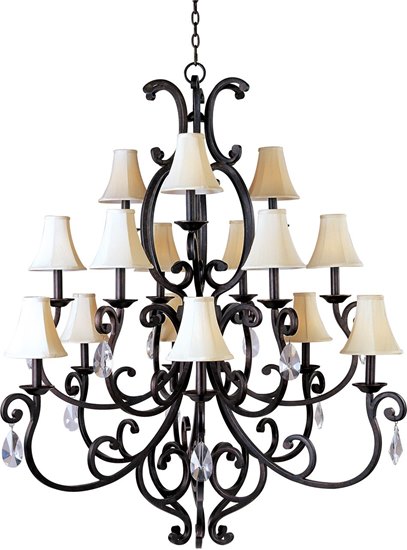 Foto para 40W Richmond 15-Light Chandelier with Crystal & Shades CU Fabric CA Incandescent 50.5"x54" 72" Chain