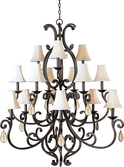 Foto para 40W Richmond 15-Light Chandelier with Crystal & Shades CU Fabric CA Incandescent 50.5"x54" 72" Chain