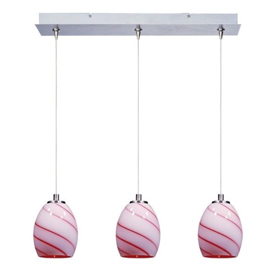 Picture of 50W Swirl 3-Light RapidJack Pendant and Canopy SN Cherry Swirl Glass 12V GY6.35 T4 Xenon (OA HT 8.5"-128.75") (CAN 24.25"x4.25"x1.25")