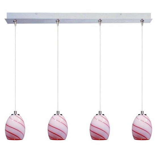 Picture of 50W Swirl 4-Light RapidJack Pendant and Canopy SN Cherry Swirl Glass 12V GY6.35 T4 Xenon (OA HT 9.75"-129.75") (CAN 34.5"x4.5"x2.25")