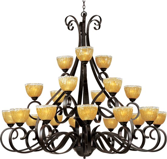 Picture of 60W Barcelona 21-Light Chandelier OI Amber Ice Glass MB Incandescent 72" Chain