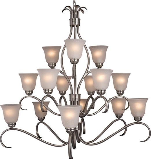 Picture of 60W Basix 15-Light Chandelier SN Ice Glass MB Incandescent 72" Chain