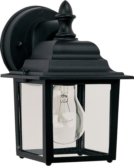 Picture of 60W Builder Cast 1-Light Outdoor Wall Lantern BK Clear Glass MB Incandescent 5.5"x8.5" 6-Min