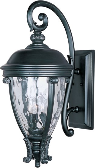 Foto para 60W Camden VX 3-Light Outdoor Wall Lantern BK Water Glass Glass CA Incandescent 13"x29" 