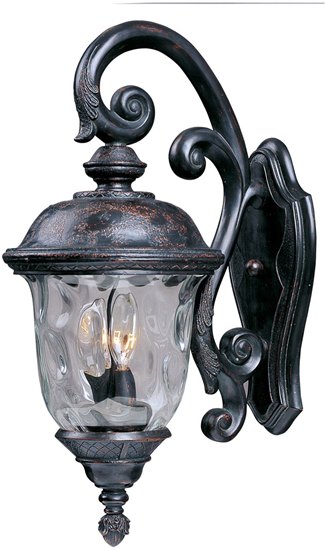 Foto para 60W Carriage House DC 3-Light Outdoor Wall Lantern OB Water Glass Glass CA Incandescent 12.5"x26.5" 