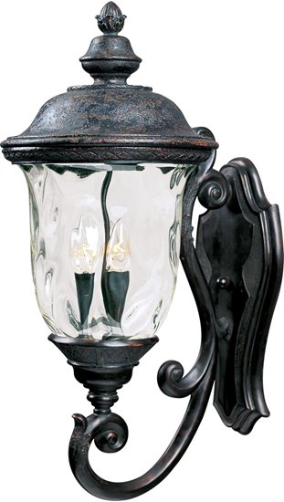 Foto para 60W Carriage House VX 3-Light Outdoor Wall Lantern OB Water Glass Glass CA Incandescent 12.5"x26.5" 