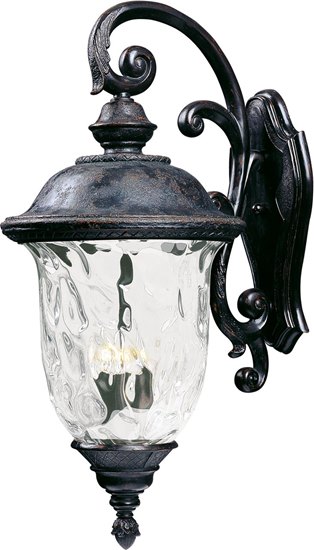 Foto para 60W Carriage House VX 3-Light Outdoor Wall Lantern OB Water Glass Glass CA Incandescent 14"x31" 