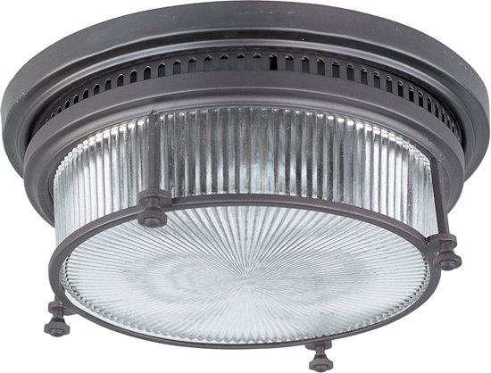 Picture of 60W Hi-Bay 2-Light Flush Mount BZ Clear Halophane Glass MB Incandescent 