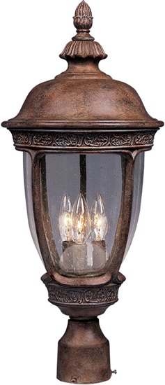 Picture of 60W Knob Hill Cast 3-Light Outdoor Pole/Post Lantern SE Seedy Glass CA Incandescent 10"x22.5" 