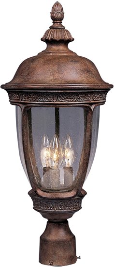 Picture of 60W Knob Hill Cast 3-Light Outdoor Pole/Post Lantern SE Seedy Glass CA Incandescent 13"x28" 