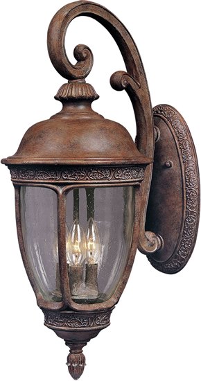 Picture of 60W Knob Hill Cast 3-Light Outdoor Wall Lantern SE Seedy Glass CA Incandescent 13"x33" 