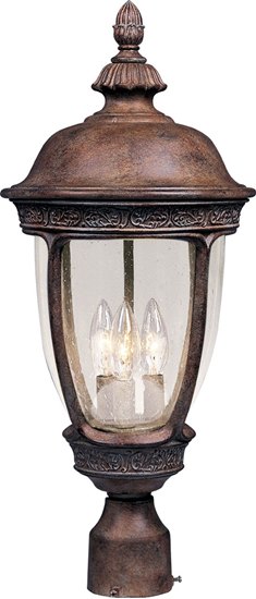 Foto para 60W Knob Hill VX 3-Light Outdoor Pole/Post Lantern SE Seedy Glass CA Incandescent 10"x22.5" 