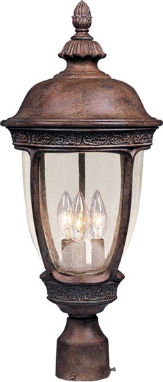 Picture of 60W Knob Hill VX 3-Light Outdoor Pole/Post Lantern SE Seedy Glass CA Incandescent 13"x28" 