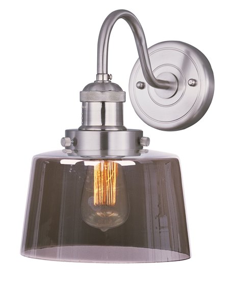 Foto para 60W Mini Hi-Bay 1-Light Wall Sconce SN Mirror Smoke Glass MB Incandescent 8.75"x11.75" 