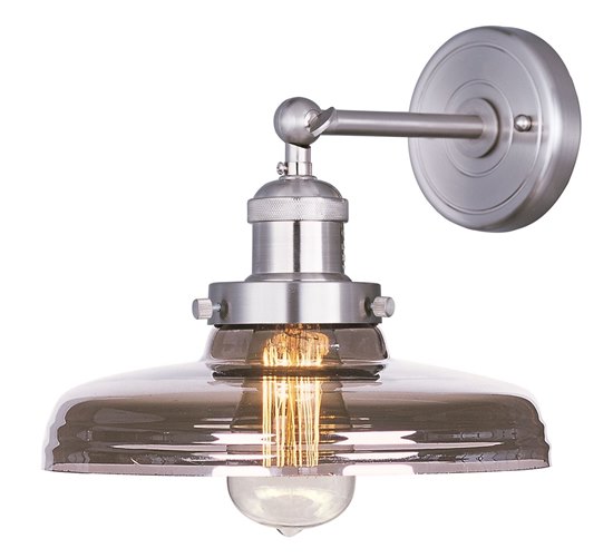 Foto para 60W Mini Hi-Bay 1-Light Wall Sconce W/Bulb SN Mirror Smoke Glass MB Incandescent 10"x8.75" 