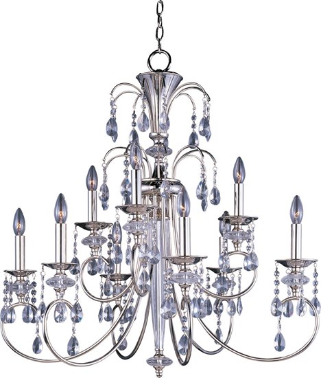 Foto para 60W Montgomery 9-Light Chandelier PN Clear Glass CA Incandescent 72" Chain