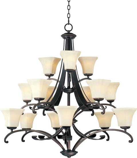 Foto para 60W Oak Harbor 15-Light Chandelier RB Frost Lichen Glass MB Incandescent 72" Chain