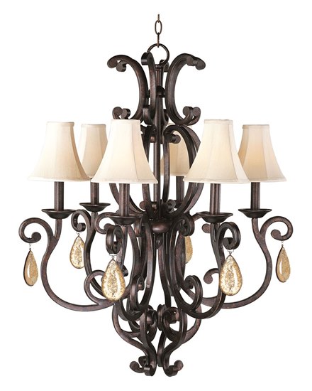 Picture of 60W Richmond 6-Light Chandelier with Crystals & Shades CU Fabric CA Incandescent 30.5"x36" 36" Chain