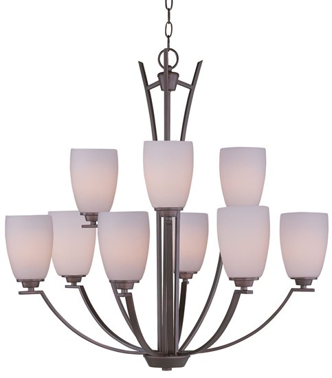 Foto para 60W Rocco 9-Light Chandelier OI Satin White Glass MB Incandescent 