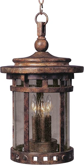 Picture of 60W Santa Barbara Cast 3-Light Outdoor Hanging Lantern SE Seedy Glass CA Incandescent 72" Chain