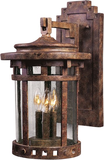 Foto para 60W Santa Barbara Cast 3-Light Outdoor Wall Lantern SE Seedy Glass CA Incandescent 11"x20" 