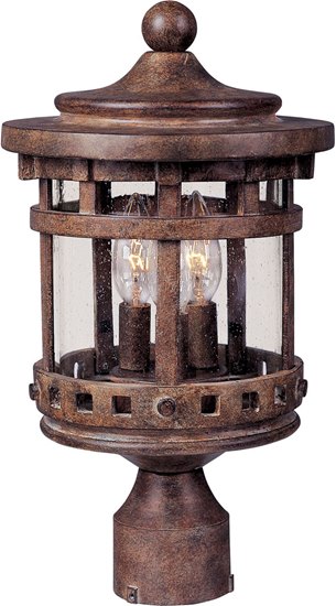 Foto para 60W Santa Barbara Cast 3-LT Outdoor Pole/Post Lantern SE Seedy Glass CA Incandescent 11"x18.5" 