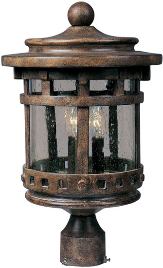 Picture of 60W Santa Barbara Cast 3-LT Outdoor Pole/Post Lantern SE Seedy Glass CA Incandescent 9"x16" 