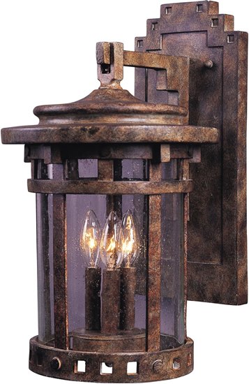 Picture of 60W Santa Barbara VX 3-Light Outdoor Wall Lantern SE Seedy Glass CA Incandescent 11"x20" 