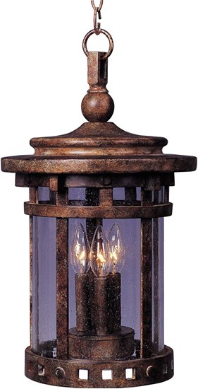 Picture of 60W Santa Barbara VX 3-LT Outdoor Hanging Lantern SE Seedy Glass CA Incandescent 11"x19.5" 72" Chain