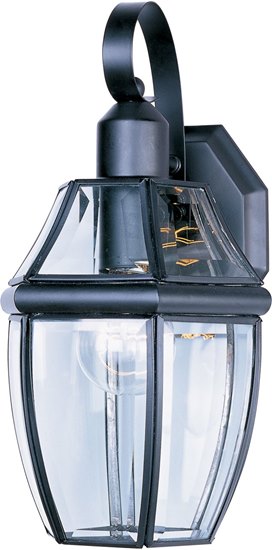 Foto para 60W South Park 1-Light Outdoor Wall Lantern BK Clear Glass MB Incandescent 7"x13.5" 