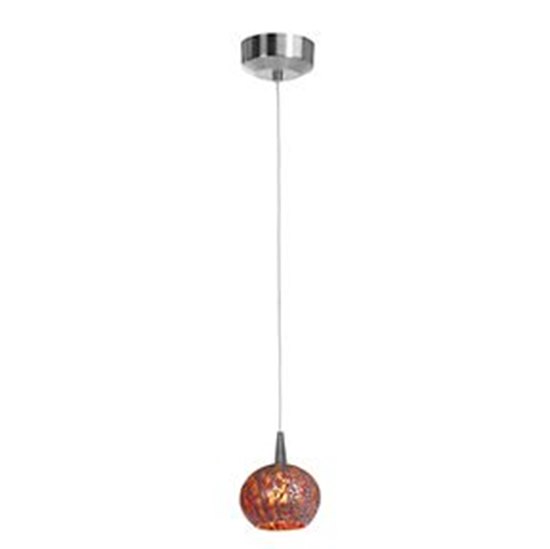 Picture of 5w Tungsten Module Dry Location Brushed Steel Red Ribbed Opaline LED Pendant with Safari Opaline Glass