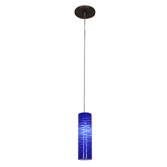 Picture of 35w Zeta GY6.35 Bi-Pin Halogen Dry Location Bronze Blue Lined Low Voltage Pendant with Anari Silk (l) Glass